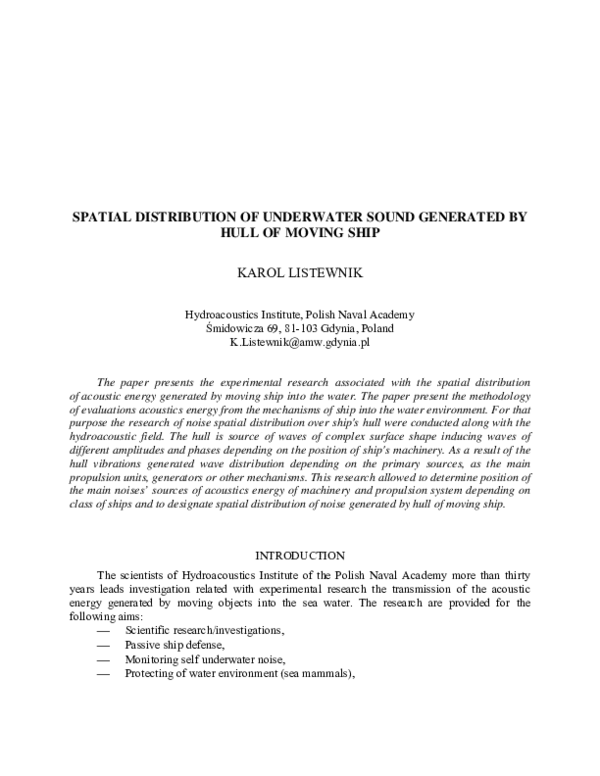 (PDF) Spatial Distribution of Underwater Sound Generated by Hull of ...