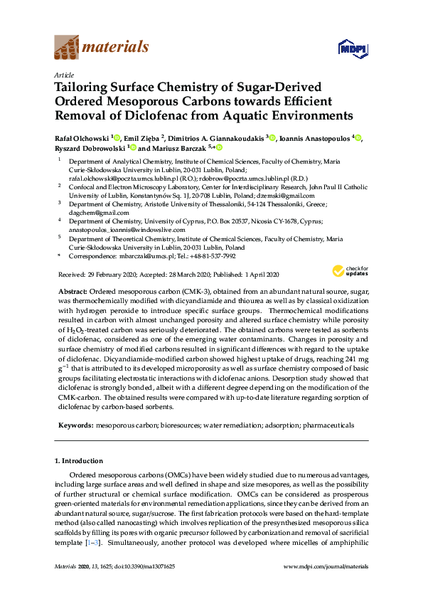 (PDF) Tailoring Surface Chemistry of Sugar-Derived Ordered Mesoporous ...