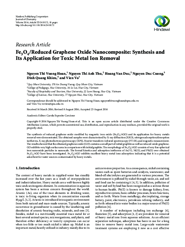 (PDF) Fe3O4/Reduced Graphene Oxide Nanocomposite: Synthesis and Its ...