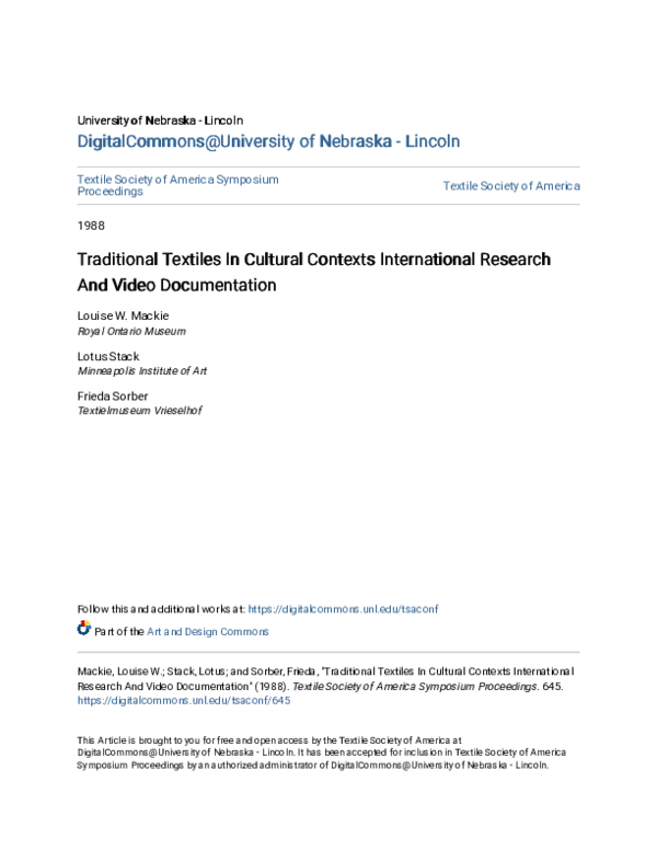 (PDF) Traditional Textiles In Cultural ContextsInternational Research ...