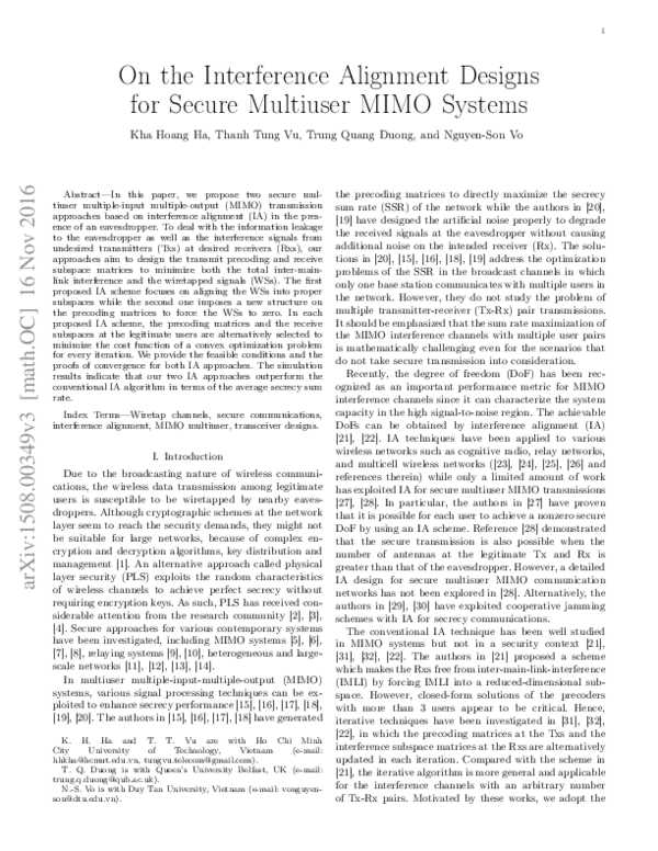 (PDF) On the Interference Alignment Designs for Secure Multiuser MIMO ...