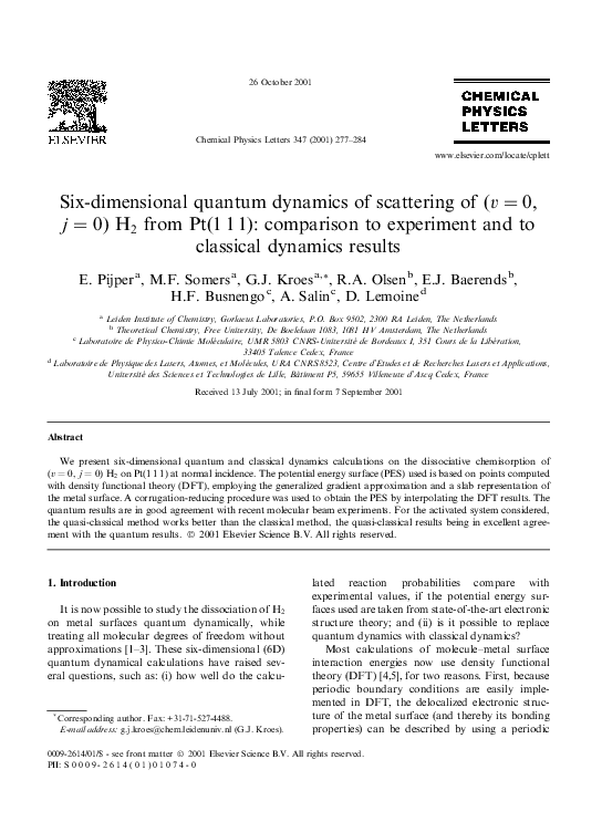 (PDF) Six-dimensional quantum dynamics of scattering of (v=0,j=0) H2 ...