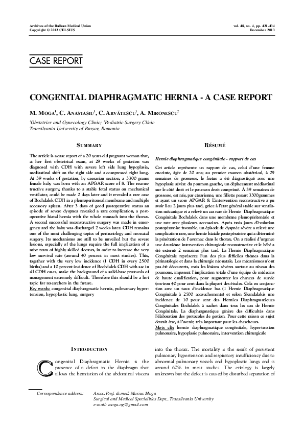 Pdf Congenital Diaphragmatic Hernia A Case Report Aurel Mironescu Academia Edu
