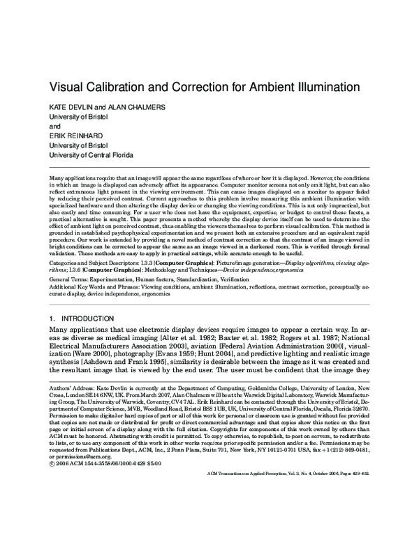 (PDF) Visual calibration and correction for ambient illumination