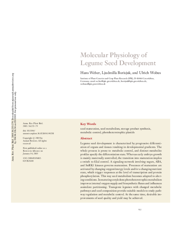 (PDF) Molecular Physiology of Legume Seed Development