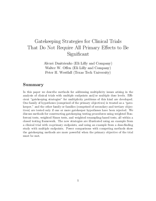 (PDF) Gatekeeping strategies for clinical trials that do not require ...