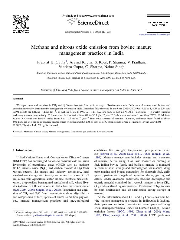 (PDF) Methane and nitrous oxide emission from bovine manure management ...