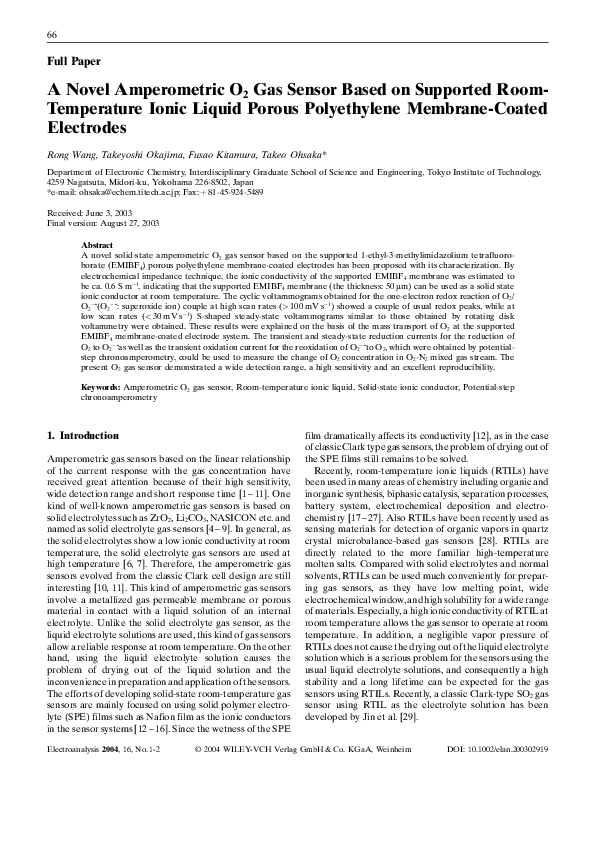 (PDF) A Novel Amperometric O2 Gas Sensor Based on Supported Room ...