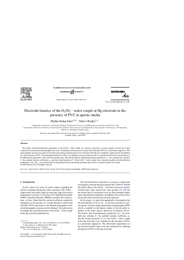 (PDF) Electrode of the O2/O2− redox couple at Hg electrode in the presence of PVC in