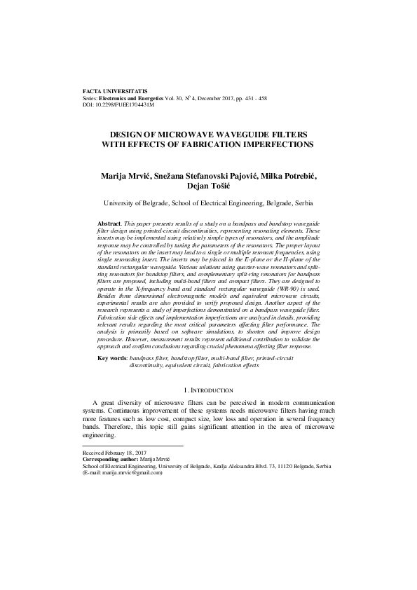 (PDF) Design of microwave waveguide filters with effects of fabrication ...