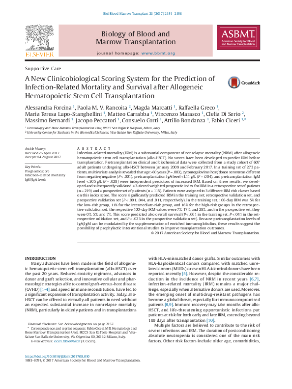 (PDF) A New Clinicobiological Scoring System for the Prediction of ...
