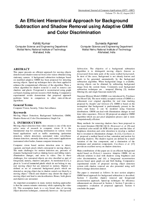 (PDF) An Efficient Hierarchical Approach for Background Subtraction and ...