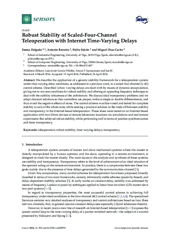 (PDF) Robust Stability of Scaled-Four-Channel Teleoperation with ...