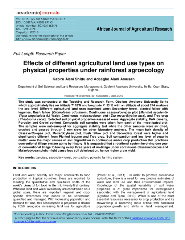 (PDF) Effects of different agricultural land use types on physical ...