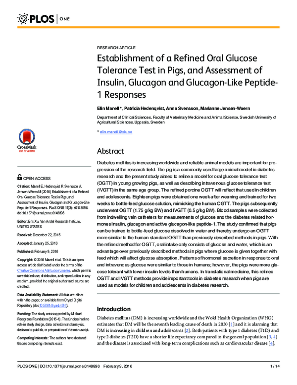 (PDF) Establishment of a Refined Oral Glucose Tolerance Test in Pigs ...