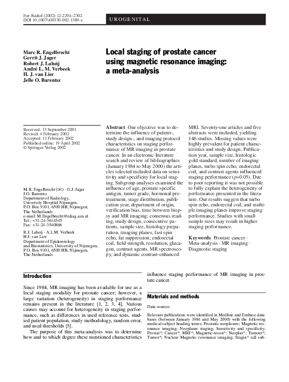 (PDF) Local staging of prostate cancer using magnetic resonance imaging ...