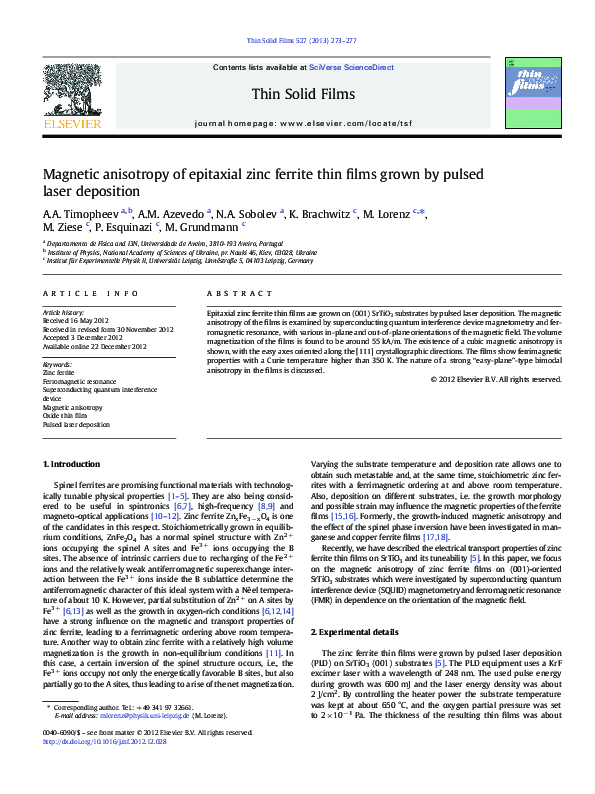 (PDF) Magnetic anisotropy of epitaxial zinc ferrite thin films grown by ...