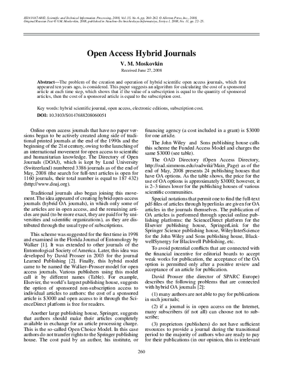 (PDF) Open access hybrid journals
