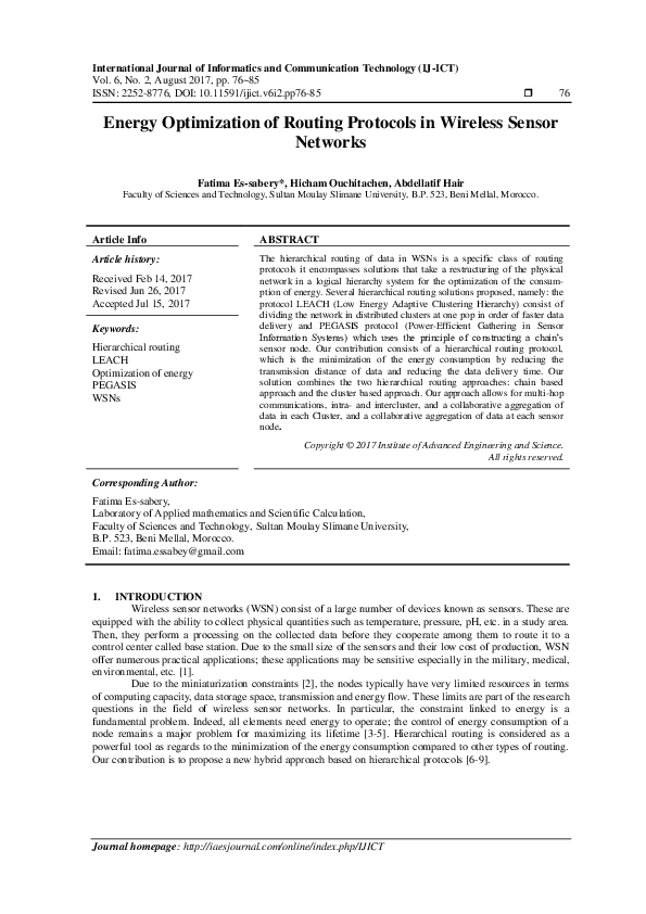 (PDF) Energy Optimization of Routing Protocols in Wireless Sensor Networks