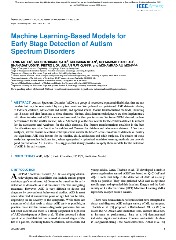 (PDF) Machine Learning-Based Models for Early Stage Detection of Autism ...
