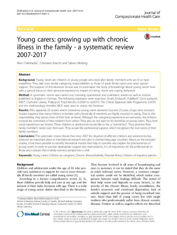 (PDF) Young carers: growing up with chronic illness in the family - a ...