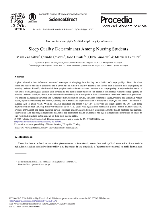(PDF) Sleep Quality Determinants among Nursing Students