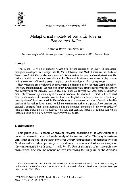 Pdf Metaphorical Models Of Romantic Love In Romeo And Juliet Antonio Barcelona Sanchez Academia Edu