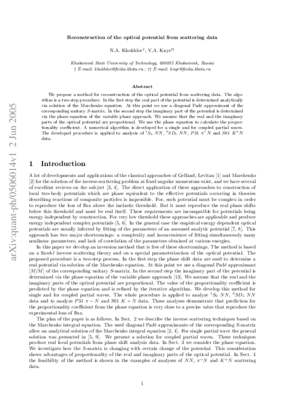 (PDF) Reconstruction of the optical potential from scattering data