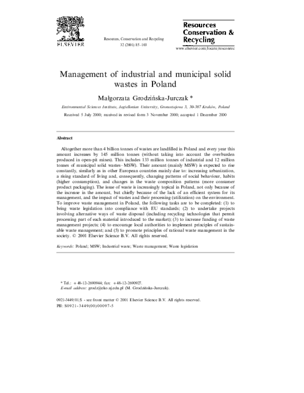 (PDF) Management of industrial and municipal solid wastes in Poland