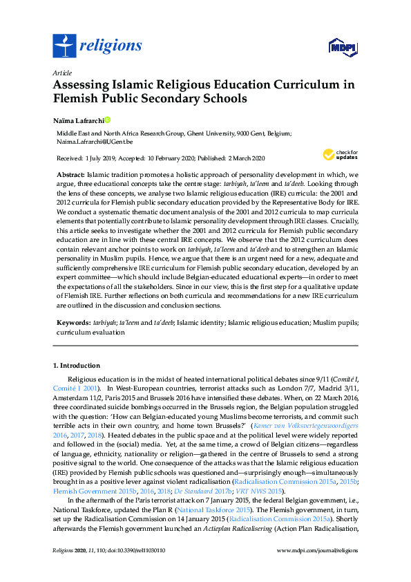(PDF) Assessing Islamic Religious Education Curriculum in Flemish ...