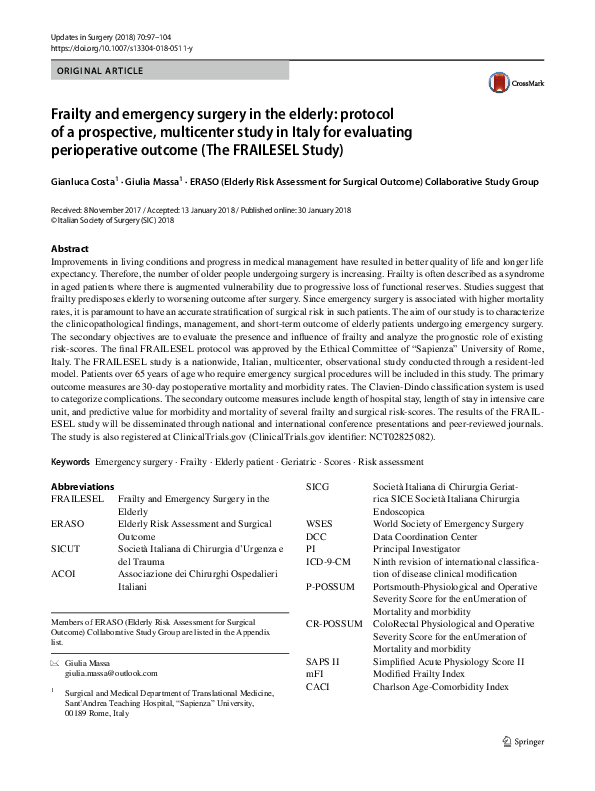 (PDF) Frailty and emergency surgery in the elderly: Protocol of a ...
