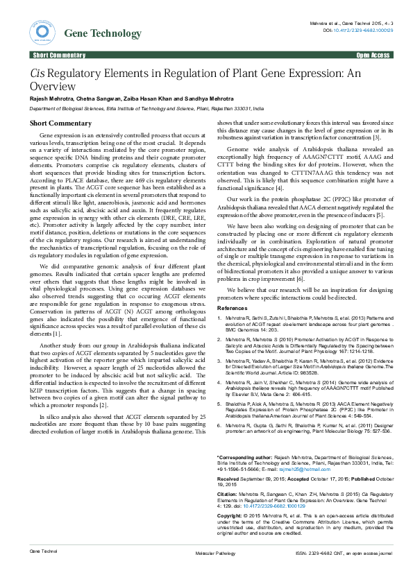 (PDF) Cis Regulatory Elements in Regulation of Plant Gene Expression ...