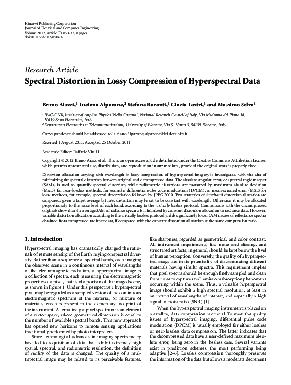 (PDF) Spectral Distortion in Lossy Compression of Hyperspectral Data