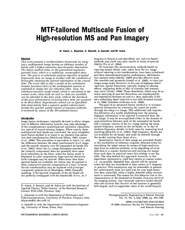 (PDF) MTF-tailored Multiscale Fusion of High-resolution MS and Pan Imagery