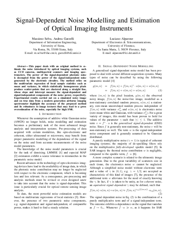 (PDF) Signal-dependent noise modelling and estimation of new-generation ...