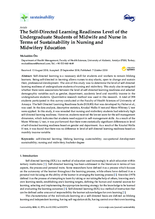 (PDF) The Self-Directed Learning Readiness Level of the Undergraduate ...