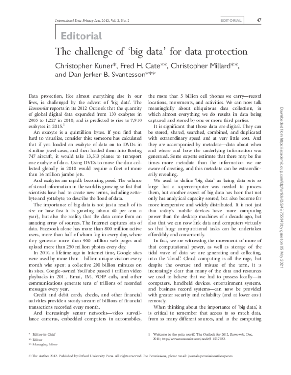 (PDF) The challenge of 'big data' for data protection