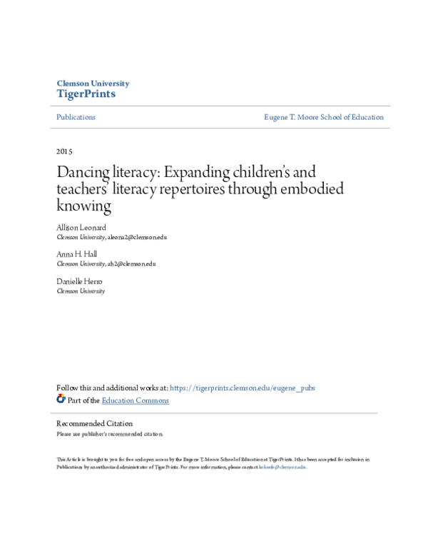 (PDF) Dancing literacy: Expanding children's and teachers' literacy ...