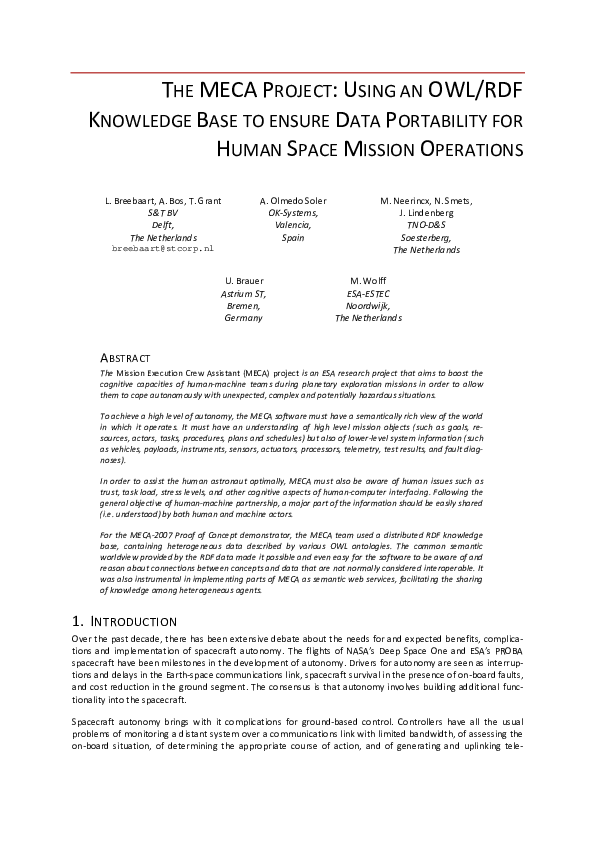 (PDF) The Meca Project : Using an Owl/RDF Knowledge Base to Ensure Data ...