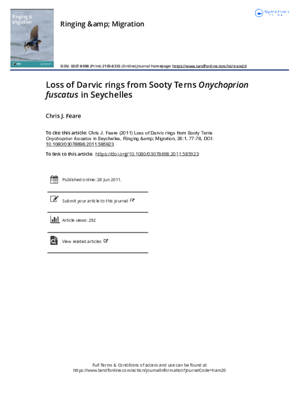 (PDF) Loss of Darvic rings from Sooty Terns Onychoprion fuscatus in ...