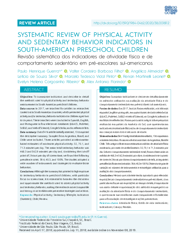 (PDF) Systematic Review of Physical Activity and Sedentary Behavior