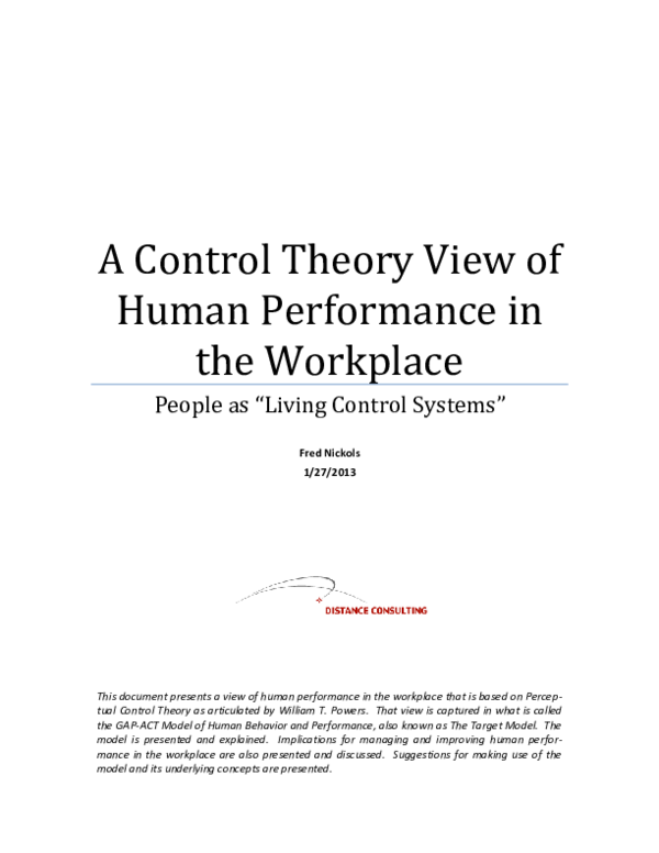 (PDF) A Control Theory View of Human Performance