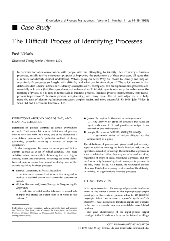(PDF) The difficult process of identifying processes