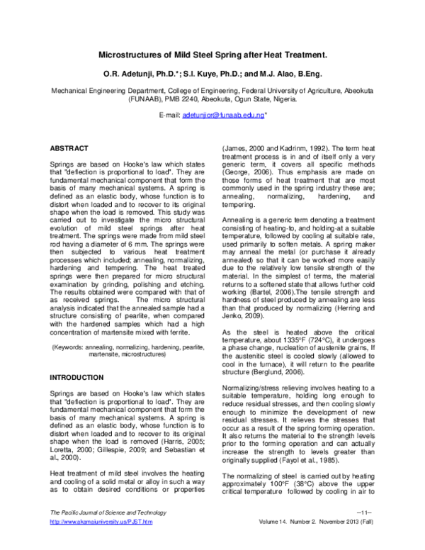 (PDF) Microstructures of Mild Steel Spring after Heat Treatment