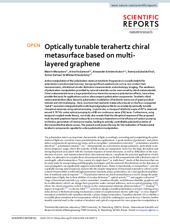 (PDF) Optically tunable terahertz chiral metasurface based on multi ...