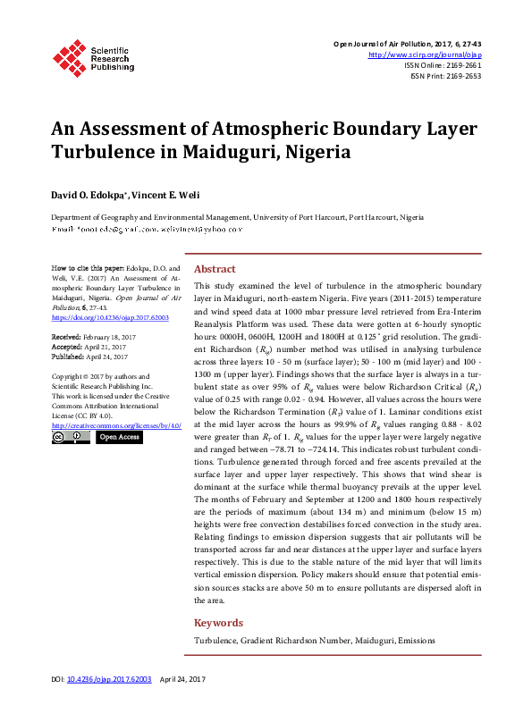 (PDF) An Assessment of Atmospheric Boundary Layer Turbulence in ...
