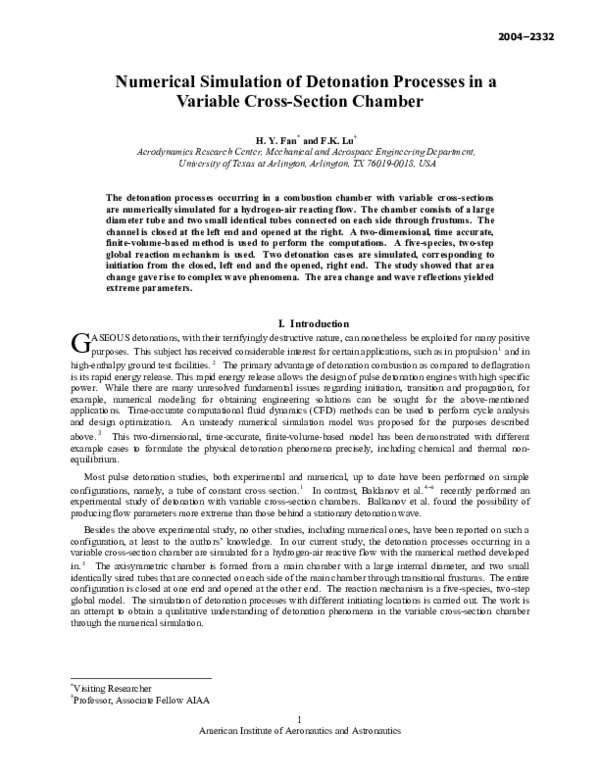 (PDF) Numerical simulation of detonation processes in a variable cross ...