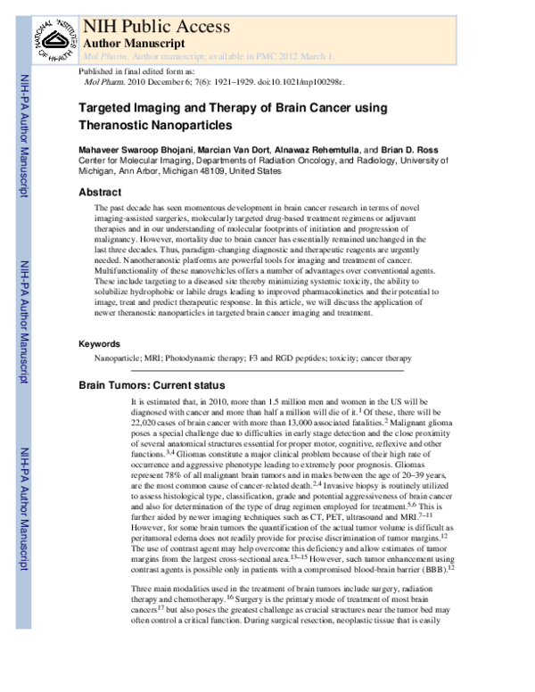 (PDF) Targeted Imaging and Therapy of Brain Cancer Using Theranostic ...