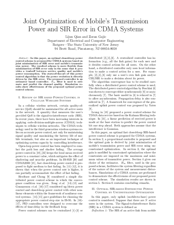 (PDF) Joint optimization of mobile transmission power and SIR error in ...