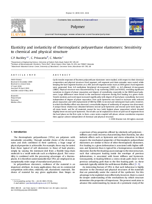 (PDF) Elasticity and inelasticity of thermoplastic polyurethane ...